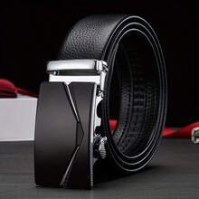 Men Automatic Buckle Leather Belt, Invisible Buckle Design - Multicolor - View 2