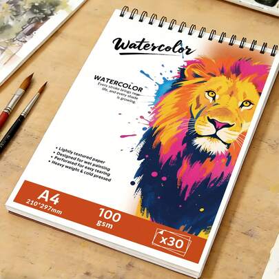 Artist-Grade Watercolor Sketchbook - 30 Pages Heavy 100gsm Lightly Textured Paper, Perforated Edges For Easy Tearing, Cold Pressed Paper For Wet Painting, Spiral-Bound Watercolor Album, Thick Cover Art Sketchbook For Artists, Art Students & Beginners, Premium Watercolor Paper Pad For Creative Painting & Sketching