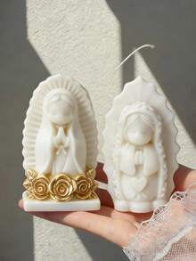 1个祈祷女孩硅胶模具 - 3D跪姿，手持念珠，适用于树脂/蜡烛/粘土，宗教活动礼品/家居装饰收藏/纪念蜡烛/圣母玛利亚祈祷蜡烛模具 - 白色 - 查看 1