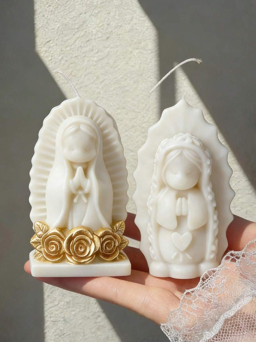 1个祈祷女孩硅胶模具 - 3D跪姿,手持念珠,适用于树脂/蜡烛/粘土,宗教活动礼品/家居装饰收藏/纪念蜡烛/圣母玛利亚祈祷蜡烛模具 - 白色 - 查看 1