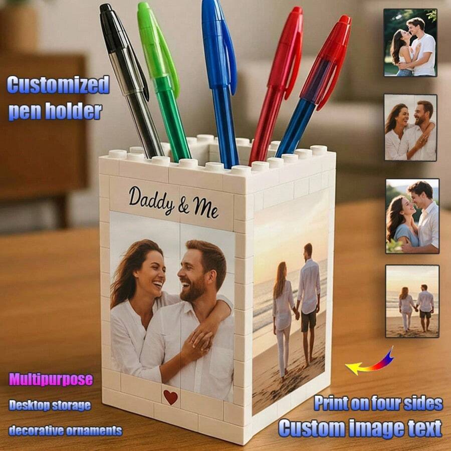 Customizable Photo Pen Holder - Personalized Desk Organizer With Customizable Sides, Pencil Storage And A Memorable Keepsake Gift For Back To School Season