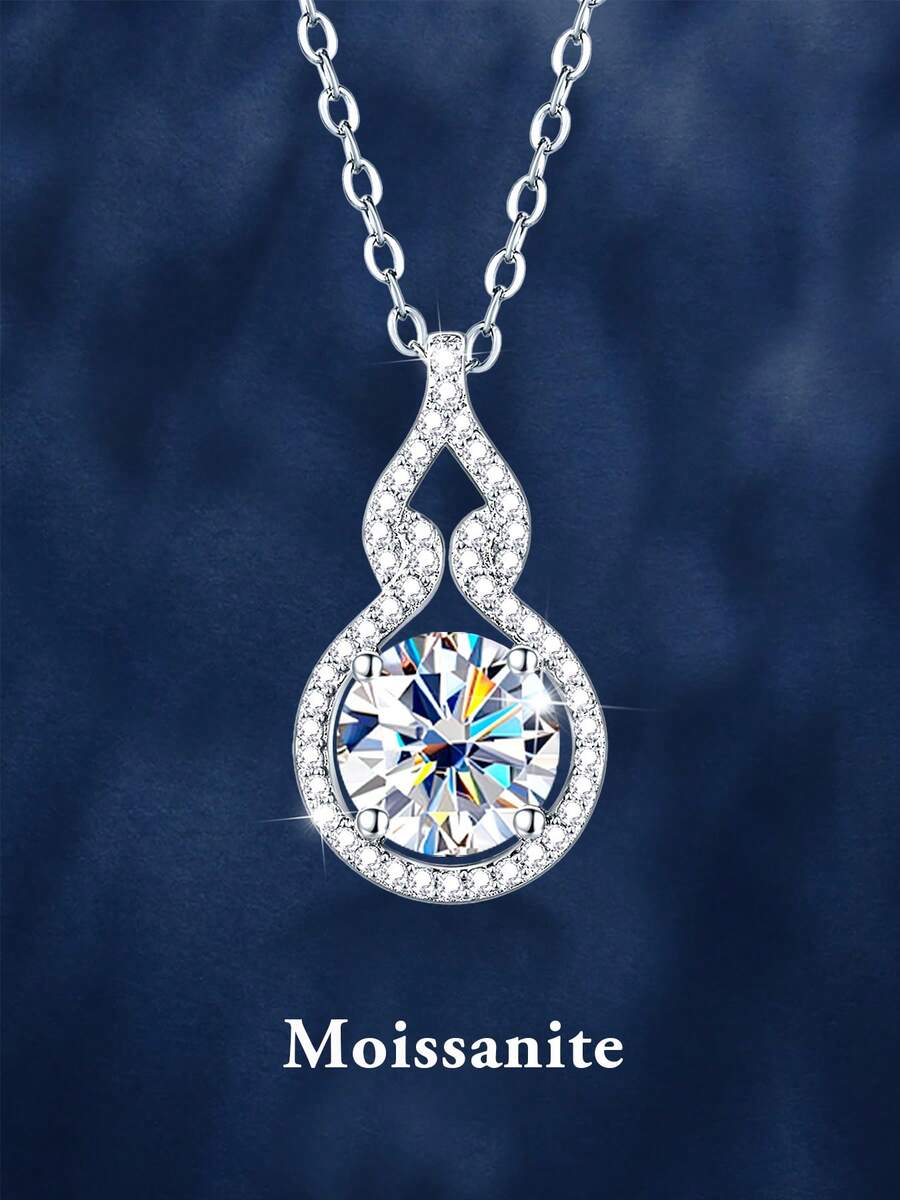 1pc Luxury 925 Sterling Silver 2ct 8.0mm Moissanite Pendant Necklace, Suitable For Women's Daily Wear, Party, Holiday, Valentine's Day, Mother's Day, Wedding Anniversary, Women's Jewelry Gift - Silver - View 1