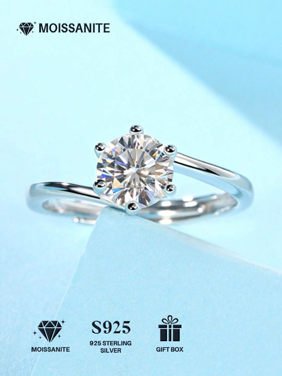 925 Sterling Silver Moissanite Ring For Women, Hypoallergenic High-End Engagement/Wedding Ring, Valentine's Day/Birthday Gift, Oxidation-Resistant Gift Box Packaging