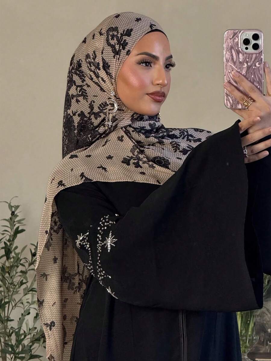 1pc Women's Bohemian Style Vintage Floral Print Viscose Hijab, Soft And Windproof Scarf/Shawl For Spring/Summer Street Style, Versatile Accessory