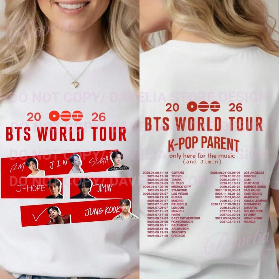 BTSs Comeback Tour 2026 T-Shirt, BT21 Characters Tee, BTSs Cartoon K-Pop Shirt, BTSs World Tour 2026 T-Shirt Funny K-Pop Unisex Tee Army Fan Merch, Bangtan - 白色 - 查看 1