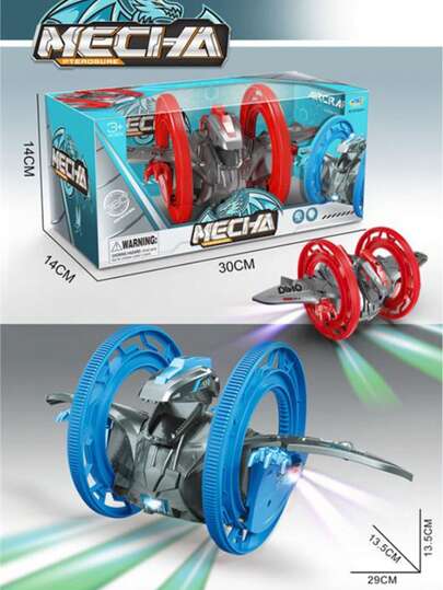 Acrobacias eléctricas pterosaurio rojo y azul 2 colores luces música universal juguetes de dinosaurio,vehículo acrobático de control remoto para niños con tracción a las dos ruedas 360 ° rodillo con mecha de iluminación,efecto de iluminación de vuelco y cruce de barreras regalo preferido para niños