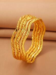 4 Peças Pulseiras Bracelete Torcidas Personalizadas Banhadas a Ouro 18K da Moda, Adequadas para Festa, Presente e Uso Diário - Ouro amarelo - Visão 1