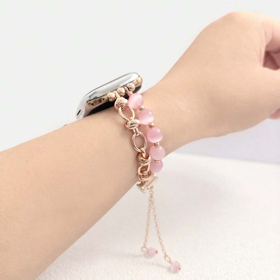 1 pieza Correa de reloj con piedra de ojo de gato en color oro rosa, compatible con Apple Watch 38/40/41/42/44/45/46/49mm, pulsera con colgante personalizada adecuada para Apple Watch Ultra 3/2/1 Series 1-11 (solo la correa, el reloj no está incluido) - Oro rosa - Ver 1