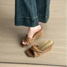 Giày sandal đế xuồng mũi vuông thanh lịch dành cho nữ, có hai màu be hoặc nâu, đa năng và thoải mái. - màu nâu - Xem 2