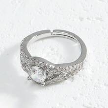 1pc Zirconia Adjustable Opening Ring, Elegant & Brilliant For Parties And Festivals - Silver - View 5