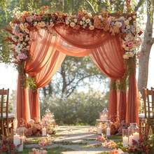 2片酒红色涤纶薄纱窗帘，婚礼薄纱窗帘，雪纺窗帘，适用于婚礼拱门，75*300厘米/75*600厘米悬挂式薄纱窗帘，用途广泛，可用于婚礼派对装饰、订婚派对背景、房间装饰、婚礼拱门楼梯椅装饰、情人节装饰，柔软易挂 - 酒紅色 - 查看 10