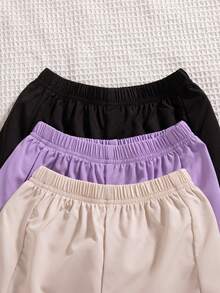 3pcs/Set Girls Casual Outgoing Fashion Bow Tie Printed Decoration Straight Shorts, Spring/Summer - Multicolor - View 3