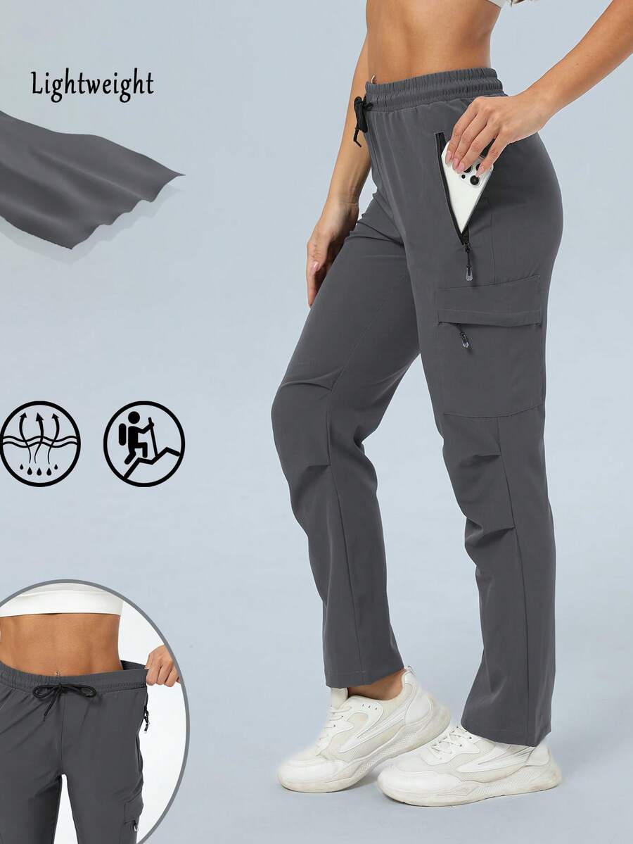 女士徒步轻薄速干旅行高尔夫工装裤，带拉链口袋 - 銀色 - 查看 1