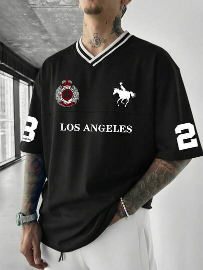 Simple Studio | Men's New Colorblock V-Neck Vintage "City Boy" Style Graphic Tee | Comfortable & Breathable | Design