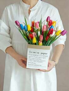 7pcs/1set Artificial Tulips Multi-Color Lifelike Fake Flower – High-Quality Faux Floral With Realistic Texture, Ideal For Apartment Decor, Rental Friendly Home Indoor Vase, Dining Table, Bedroom & Valentine's Day Mother's Day Spring Decorative Blooms - Multicolor - View 5