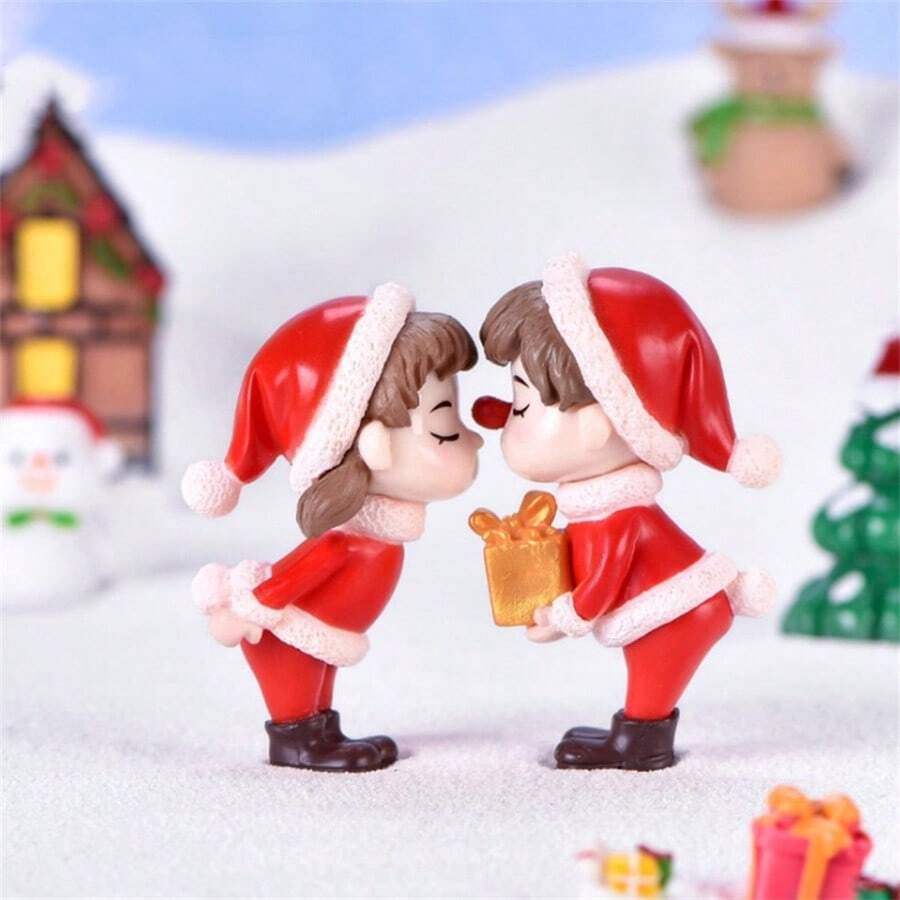 Christmas Couple Miniature Landscape DIY Bonsai Succulent Ornaments PVC Plastic Figurines Crystal Ball Crafts Accessories - 一對的價格(Price Of a Pair) - 查看 1