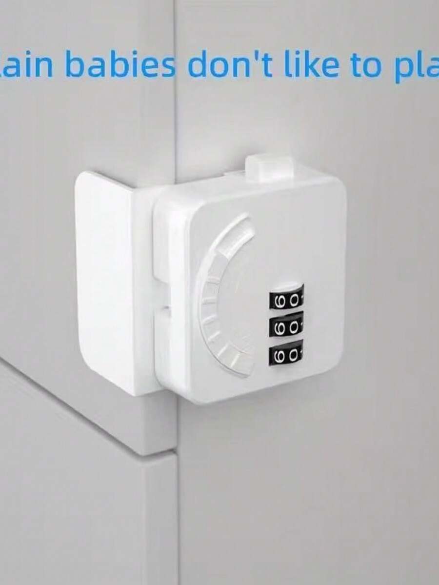 1 cerradura con candado de bloqueo por contraseña que no requiere perforación, ideal para gabinetes, cajones y armarios como una cerradura a prueba de robo, con código giratorio - Blanco - Ver 1