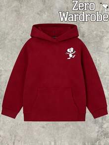 SNOOPY Anxious And Crazy Ear Pulling Pattern Printed Men's Casual Fashion Hoodie, Loose And Comfortable Street Style Long Sleeved Home Style, Soft Cotton Blend Men's Warm Winter Clothing, Men's Winter Clothing - 紅色 - 查看 2