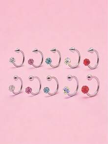 10pcs/Set Unique Sweet & Punk Design Stainless Steel Lip Rings, Versatile For Daily Wear, Festivals & Parties - Multicolor - View 2