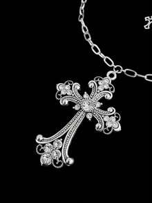 1pc Crystal Cross Necklace, Gothic Punk Style - Cross Necklace - View 3