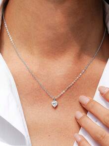 1pc Fashionable Luxury 925 Sterling Silver 1 Carat Heart-Shaped Moissanite Necklace, Suitable For Women's Daily Wear, Party, Vacation, Birthday, Wedding Anniversary, Women's Jewelry Gift - Silver - View 4