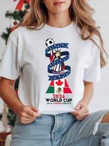 1 PC Women's And Men's 2026 World Cup USA CANADA MEXICO Tee - Political Soccer Fan Shirt Back-To-School Season, Valentine's Day, Mother's Day, Father's Day Gifts - 白色 - 查看 1