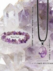 2 piezas Pulsera y colgante de collar de cuarzo amatista, pulsera de piedras de guijarro púrpura - Morado - Ver 11