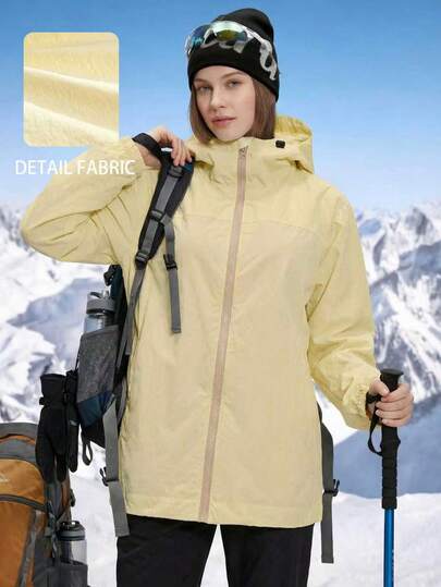 Women's Autumn Clothing, Women's Winter Clothing, Women's Long-Sleeve Hooded Windproof Waterproof Wash-Resistant Zipper Collision Color Outdoor Jacket, Women's Sports Outdoor Casual Soft Shell Versatile Outerwear