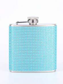 1pc 180ml/6oz Creative Stainless Steel Rhinestone Liquor Flask With Funnel, Portable Mini Whiskey Flask With Leak-Proof Metal Screw Cap, Suitable For Holiday Gifts - الأزرق - مشاهدة 1