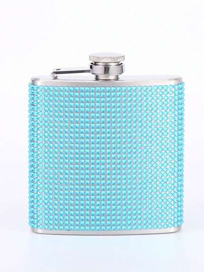 1 pieza Petaca de acero inoxidable creativa de 180ml/6oz con cristales de diamante de imitación y embudo, petaca de whisky portátil y mini con tapa de metal a prueba de fugas, adecuada para regalos de vacaciones