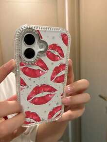 1 chiếc ốp lưng điện thoại IMD đính đá laser hình ngôi sao và môi đỏ thời trang mới, thiết kế cổ điển, quà tặng ngày Valentine, tương thích với iPhone 17 Pro Max/16 Pro Max/13/15/16/15 Pro Max/17 Pro/14/11, ốp bảo vệ điện thoại hình ngôi sao và môi đỏ đính đá. - Bạc - Xem 2