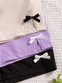 3pcs/Set Girls Casual Outgoing Fashion Bow Tie Printed Decoration Straight Shorts, Spring/Summer - Multicolor - View 4