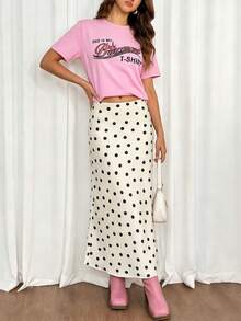 Women's Casual Polka Dot A-Line Long Skirt Woven Fabric Slight Stretch - 白色 - 查看 1