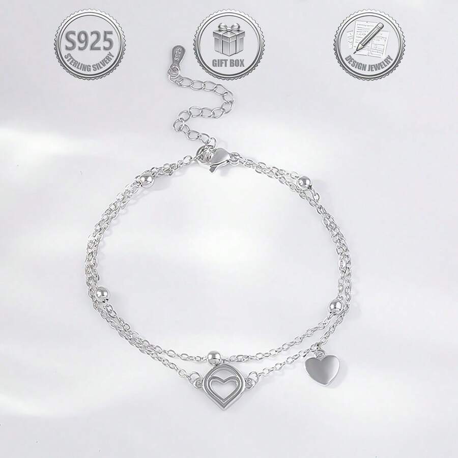 1件优雅925纯银镂空水滴心形手链，适合日常、派对、节日、约会、送礼。 - 白金 - 查看 1