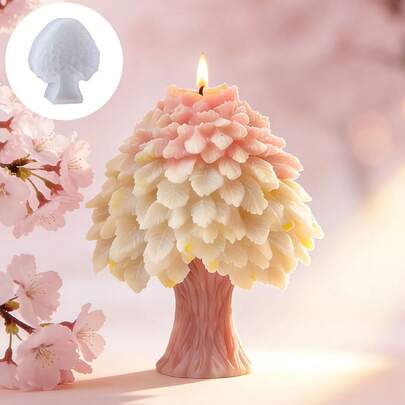 Molde de silicona en forma de árbol floral romántico, molde de fondo plano, manualidades de vela/jabón/piedra aromática DIY, molde de resina, molde de vela hecho a mano, textura realista de la copa del árbol, desmoldado fácil y resistente al calor, pieza de arte decorativo exquisita para el hogar