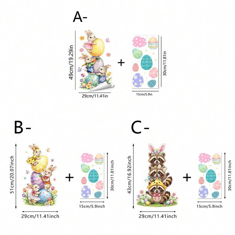 1/3片装可移除防水PVC静电吸附复活节装饰贴纸，可爱兔子和堆叠复活节彩蛋图案，适用于家居装饰、客厅、卧室、窗户装饰 - 多色 - 查看 15