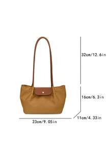 极简撞色设计女士单肩包；时尚优雅的极简手提包，饰有铆钉，现代多功能都市通勤风格单肩/腋下包，适合购物和旅行，实用轻便，大容量收纳空间 - 芥末黃 - 查看 5