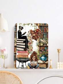 1pc Girl & Book Collage Pattern Tablet Protective Case, Compatible With 10.2" 2021/2020 10th/9th/8th Gen, (A16) 11" 11th Gen 2025, Galaxy Tab A8 10.5" 2022, Tablet Cover With Pencil Slot, Auto Sleep/Wake - Multicolor - View 2