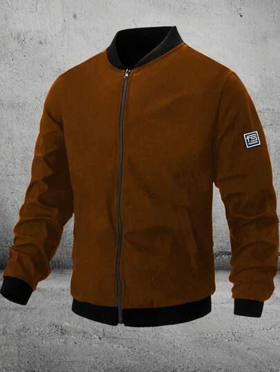 Chaqueta casual con cremallera para hombres, de tela de poliéster gruesa y ligera, con ajuste regular adecuada para entrenamiento físico y uso casual, chaqueta deportiva para exteriores de primavera