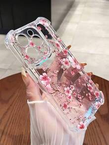 1pc Sakura Flower Pattern Phone Case, Compatible With IPhone/Smartphone, Waterproof, Shockproof, Scratch-Resistant - Clear - View 3