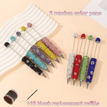 12支/套 新款奢华串珠圆珠笔，人造钻石镶嵌花朵笔 DIY饰品配件，焦点串珠工艺品，学生/教师礼物，创意文具 - 混合套裝 - 查看 10