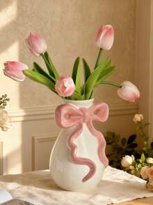 1个可爱蝴蝶结北欧风家居装饰花瓶，亮白色，适合客厅、卧室、书桌、窗台装饰，是送给女士的理想礼物，美化空间的必备单品，波西米亚风格花瓶，可插鲜花或干花，时尚的乔迁礼物 - 彩色 - 查看 4