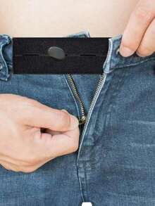 2-Piece Waist Belt Extension Buckle, Elastic Adjustable Pants Extension Belt, Elastic Buttons For Maternity Pants - 2pcs Black - View 5