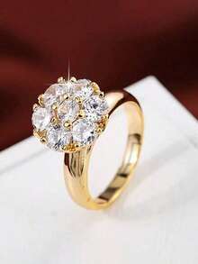 Hộp quà sang trọng, nhẫn đính đá Cubic Zirconia sáng bóng, trang sức cao cấp dành cho nữ giới trong đám cưới, tiệc tùng, dạ hội, được làm từ chất liệu đồng, không phai màu và không gây dị ứng, lựa chọn quà tặng lý tưởng cho các dịp lễ. - Vàng - Xem 3
