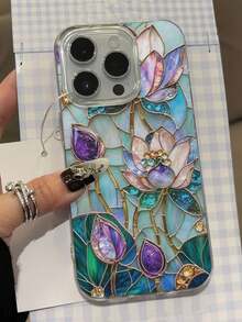 Flower Floral Painted High-End Chiffon Silver Minimalist Fashion Phone Case Compatible With IPhone 17/17 Pro/17 Pro Max/16 Pro Max/16 Pro, 15/15 Pro Max, Galaxy A14/A15, S23 Ultra/A50, A12, A32, A52, A72, A51, A21S, A13, A14, S22 Ultra, S23, A33, A53, S20 FE - Multicolor - View 3