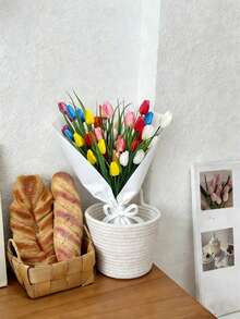 7pcs/1set Artificial Tulips Multi-Color Lifelike Fake Flower – High-Quality Faux Floral With Realistic Texture, Ideal For Apartment Decor, Rental Friendly Home Indoor Vase, Dining Table, Bedroom & Valentine's Day Mother's Day Spring Decorative Blooms - Multicolor - View 8