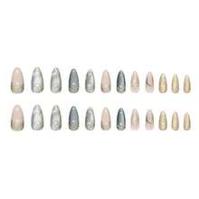 Summer Simple Press On Nails Long Almond Fake Nails Glitter False Nails Gold Edge Blue Green Gradient Design Glossy Full Cover Stick On Nail Reusable Glue On Nail For Women Decor Manicure 24Pcs - ColorA - 查看 4