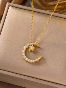 1件优雅金色星月项链，奢华别致风格首饰，适合约会、送礼、日常佩戴（OPP袋包装） - 金黃色 - 查看 1