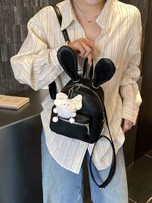 Korean Style Women Rabbit Ear Backpack, Large Capacity Niche Design Casual Backpack, Simple Fashionable Shoulder Bag - A - View 4