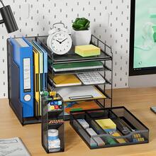 Aimall Office File Rack Storage Rack, Multi-Layer Desktop Storage Rack, Office Supplies File Storage Rack - Black - View 4